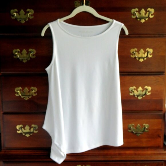 NWOT Susan Graver XXS Modern Essential Sleeveless Hi Low Liquid Knit White Tank - Picture 2 of 16